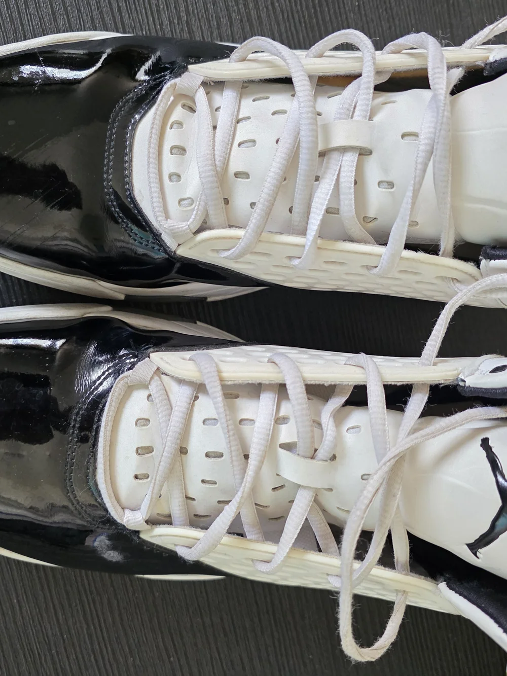 Jordan Men's Black and White Patent Leather Sneakers